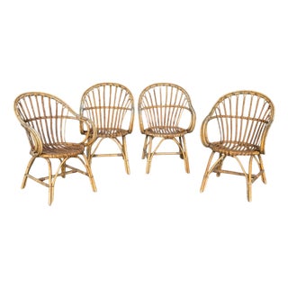 Rattan Armchairs, France, 1960s, Set of 4 For Sale