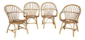 Rattan Armchairs, France, 1960s, Set of 4