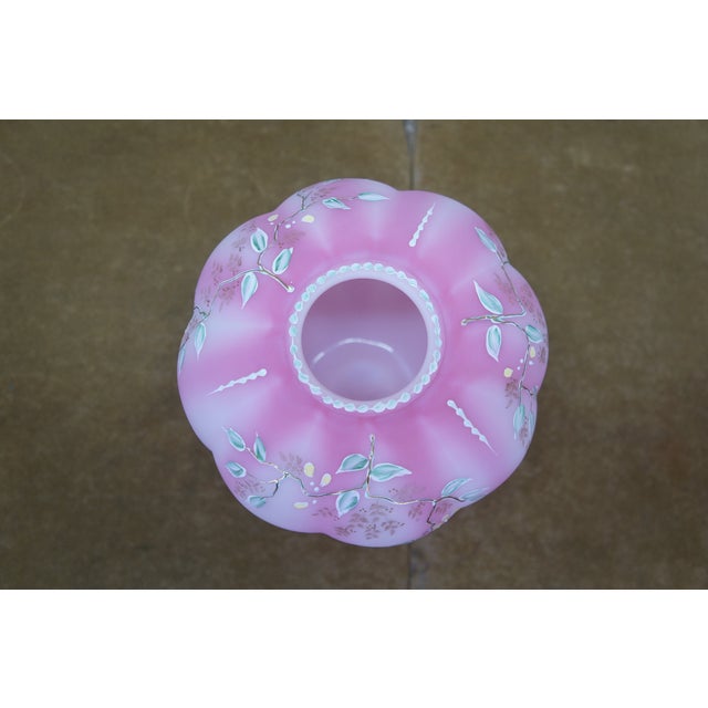 1992 Fenton Rosalene Pink Twining Floral Satin Glass Melon Vase Urn 7" For Sale - Image 6 of 13
