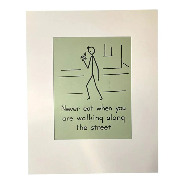 Vintage 1940s 2-Sided Good Manners Poster in 16x20 Mat: Never Eat When Walking For Sale