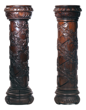 Art Nouveau French Walnut Pedestal Column, 1950s, Set of 2