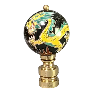 Early 21st Century Mystical Dragon Hand Painted Porcelain Asian Motif Lamp Finial Black Background