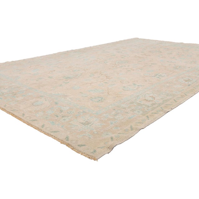 54160 Vintage Turkish Oushak Rug, 06'02 x 09'10. The Tranquility Garden: A Vintage Turkish Oushak Masterpiece of Timeless...