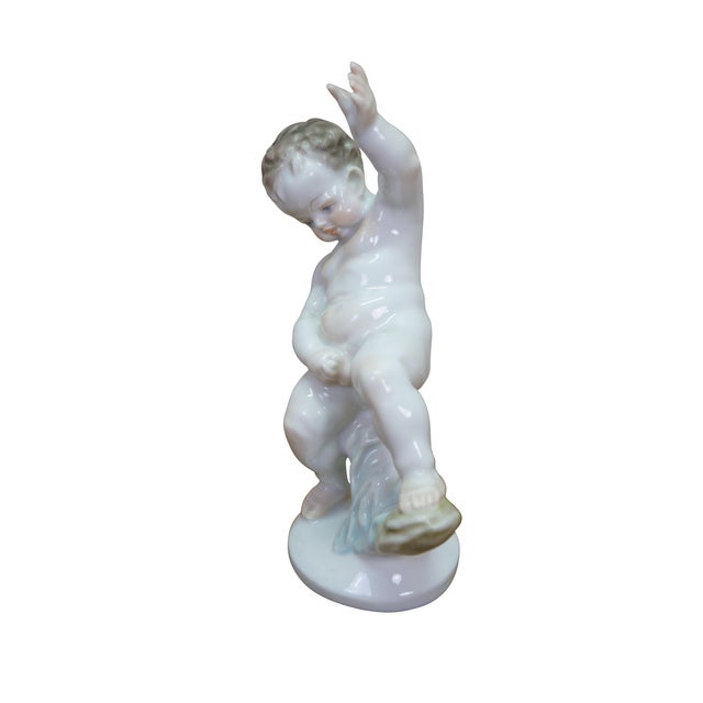Renaissance Vintage Herend Hungary Porcelain Nude Cherub Putti Figurine 5751 Dancing Boy 7" For Sale - Image 3 of 10