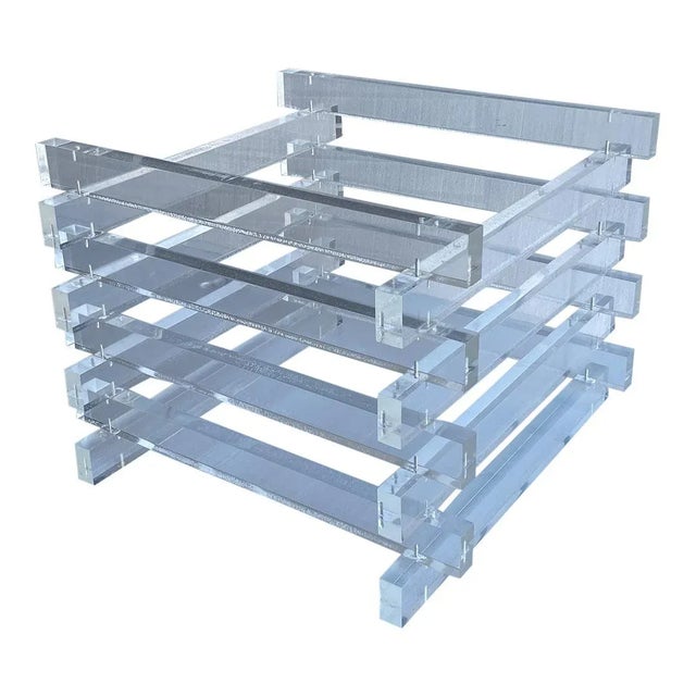 Mid-Century Modern 1970s Square Stacked Lucite Glass Top Coffee Table For Sale - Image 3 of 7