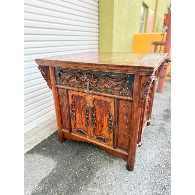 Antique Chinese Shanxi Province Winged Cabinet Table For Sale - Image 9 of 15