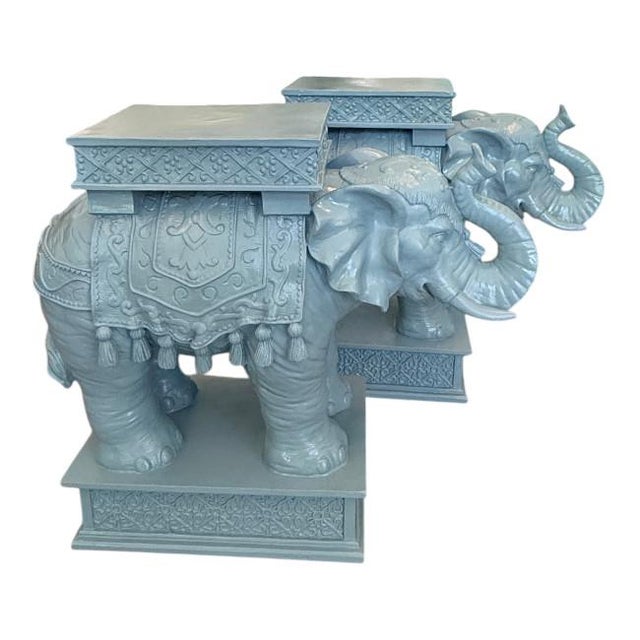 Mid-Century Modern Vintage Hollywood Regency Elephant Pedestal Side Tables – Pair For Sale - Image 3 of 6