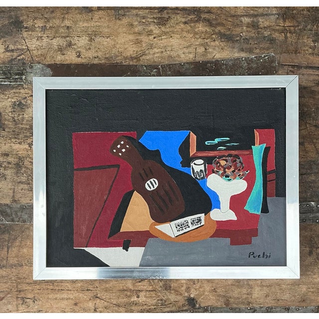 Vintage Abstract Cubist Still Life on Canvas For Sale - Image 9 of 12