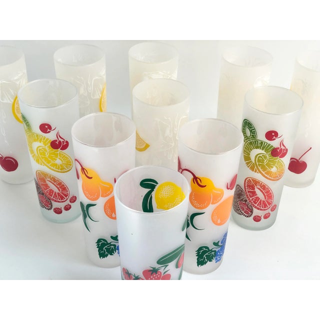 1960s Midcentury Vintage Federal Frosted Colorful Fruit Glasses - Set of 10 For Sale - Image 5 of 7