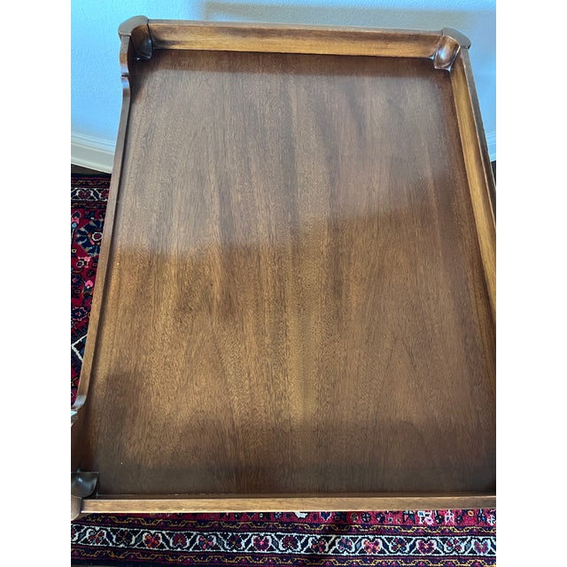 Vintage Georgian Style Two-Tier Mahogany Side Table 26” Height, Scalloped Apron Edge, Tea Table For Sale - Image 12 of 12