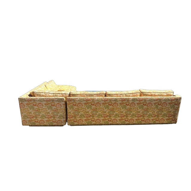 1960s Mid-Century Chrysanthemum Floral Embroidered Parsons Sectional Sofa W/ Daybed For Sale - Image 5 of 14