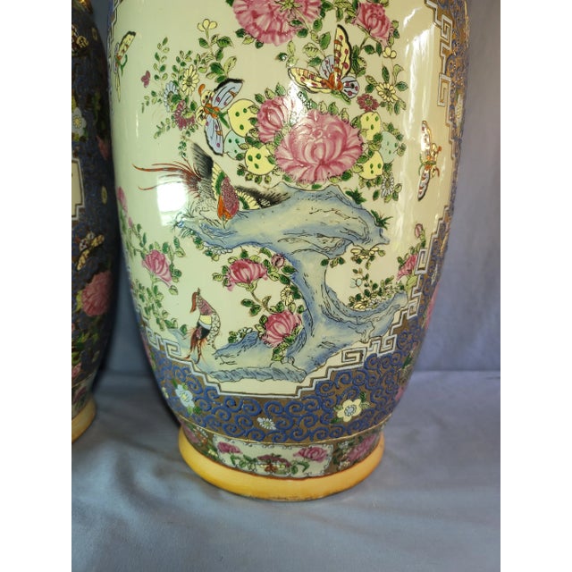 Antique Late 19th Century Hand Painted China Guangcai Gilt Floral Porcelain Sleeve Vessels - a Pair For Sale - Image 4 of 13