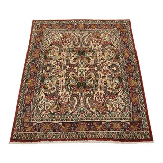 Fine Bidjar Rug 3’11” X 4’7” Ivory Wool Vintage Hand-Knotted Oriental Carpet For Sale