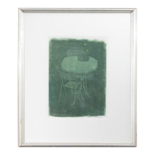 Joseph Solman, Monotype Print Painting Garden Scene Table Chair Joseph Solman American Art WPA, 1980 For Sale
