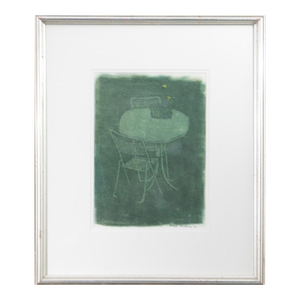 Joseph Solman, Monotype Print Painting Garden Scene Table Chair Joseph Solman American Art WPA, 1980