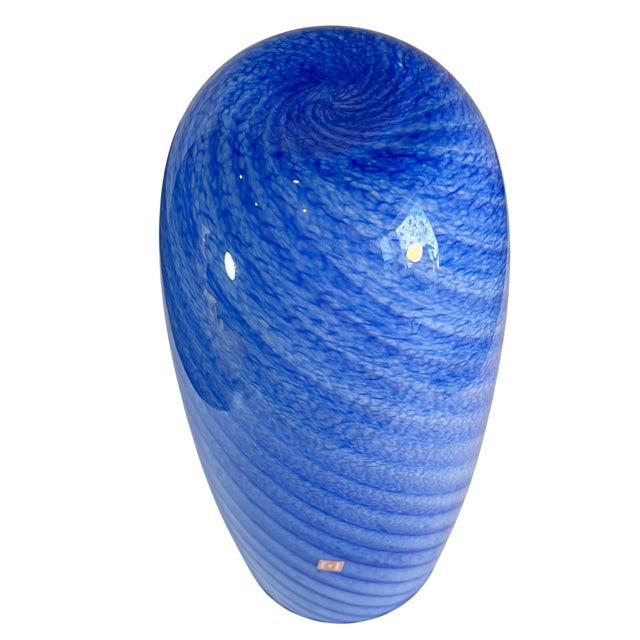 Late 20th Century Murano Art GLass Blue Swirl Vase For Sale - Image 5 of 15