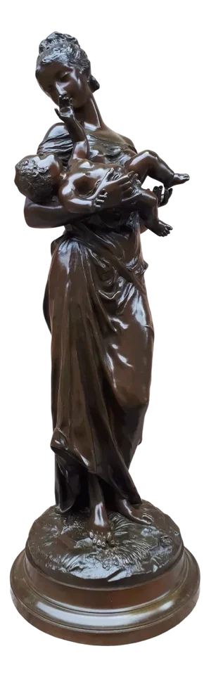 Auguste Moreau, Sculpture of a Mother Carrying Her Child, 1800s, Bronze