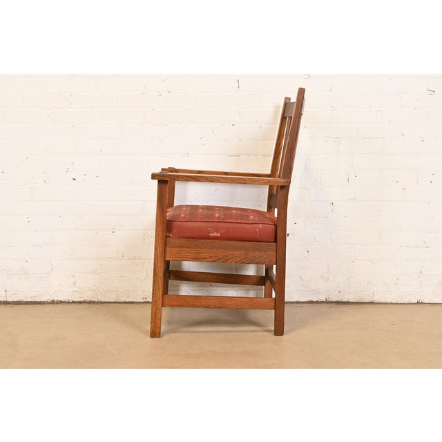 Wood Stickley Brothers Antique Mission Oak Arts & Crafts Armchair, Circa 1900 For Sale - Image 7 of 10