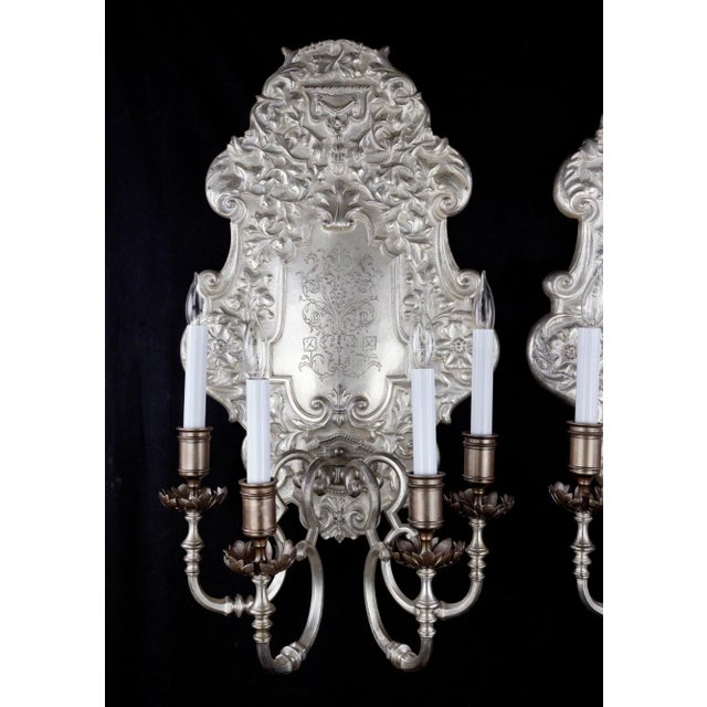 Traditional Restored 1890s Pair of Oversized Silvered Bronze Sconces by Ef Caldwell For Sale - Image 3 of 12