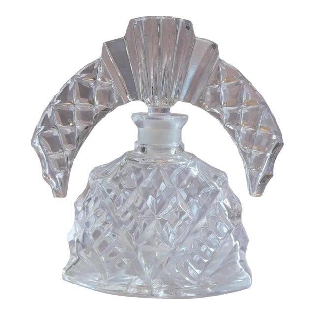 1940s Cut Glass Perfume Bottle With Large Stopper For Sale