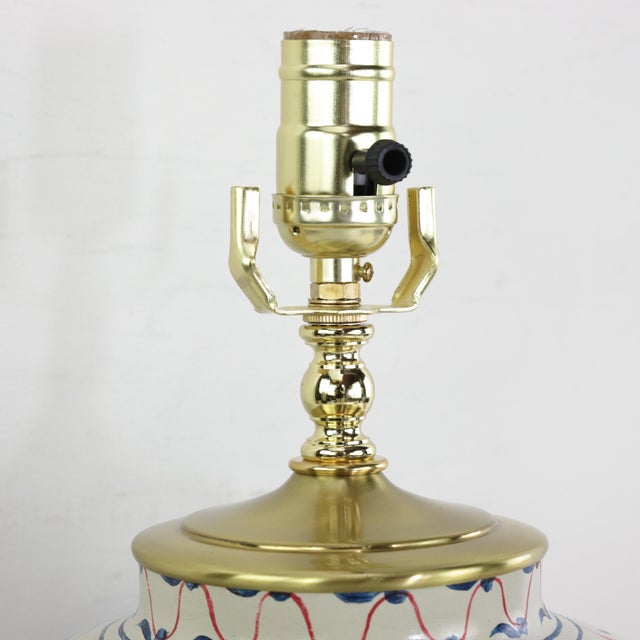 Cream Vintage Brunschwig & Fils Cadiz Table Lamps - Blue and Cream Ceramic With Boar and Deer Motif For Sale - Image 8 of 14