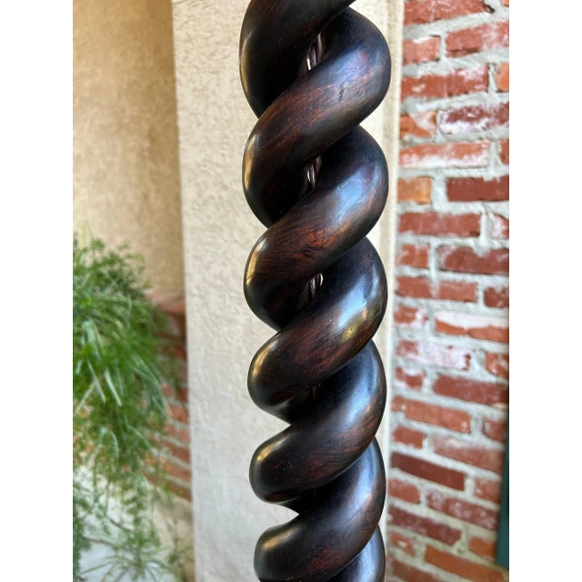 Antique English Carved Oak Floor Lamp Open Barley Twist W Round End Table C1920 For Sale - Image 17 of 18