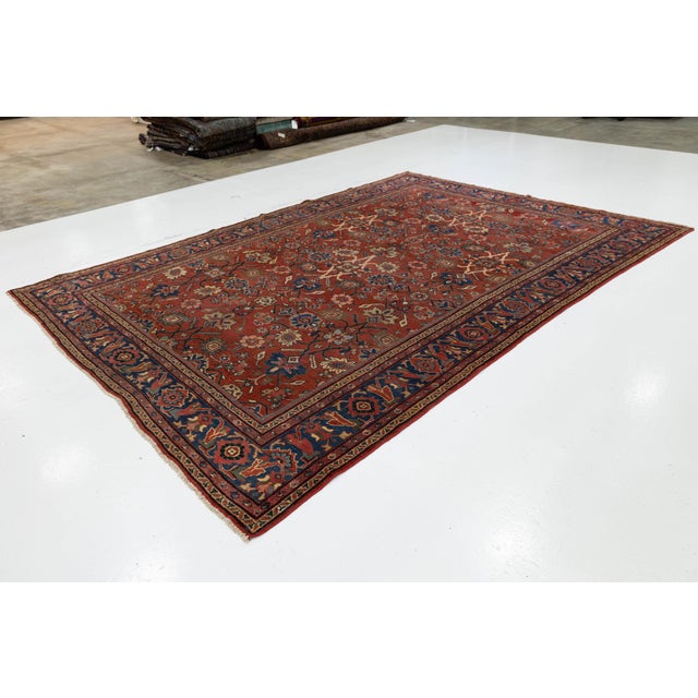 Persian 9 X 12 Vintage Mahal Wool Rug - Terracotta and Indigo Floral Medallion Motif For Sale - Image 3 of 10