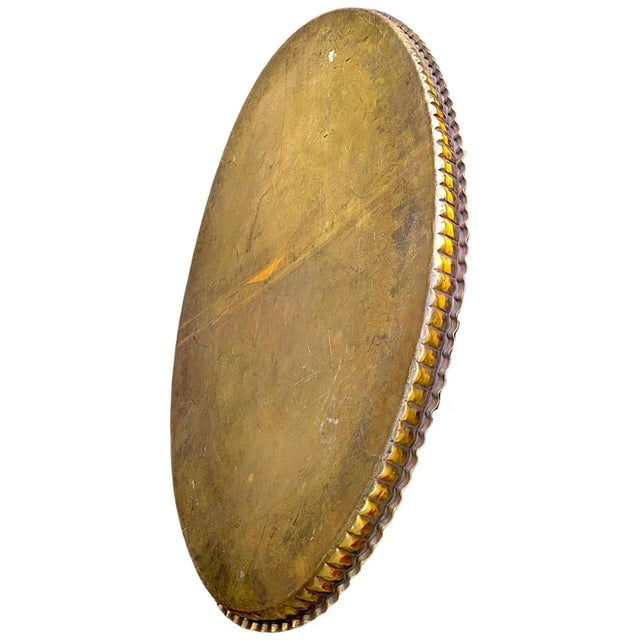 1940s Large Oval Islamic Art Handcrafted Etched Polished Brass Tray For Sale - Image 11 of 13