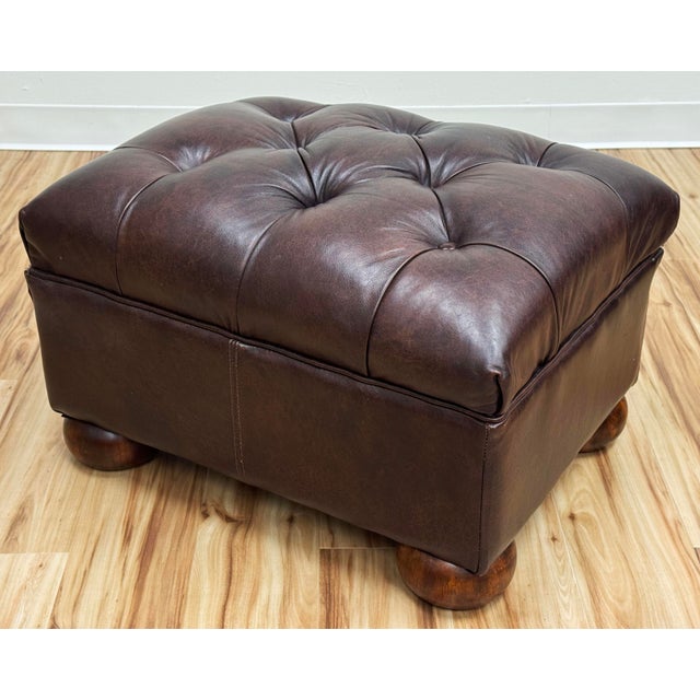 Vintage Oversized Tufted Leather Writers Chair With Ottoman For Sale - Image 11 of 18