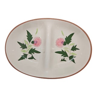 Vintage Stangl Pottery Divided Serving Bowl in the Thistle Pattern For Sale