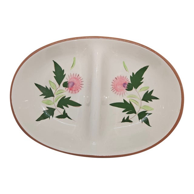 Vintage Stangl Pottery Divided Serving Bowl in the Thistle Pattern For Sale