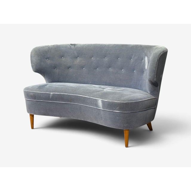 1950s Carl-Johan Boman, Finnish Modern, Settee, Velvet, Wood, Finland, 1950s For Sale - Image 5 of 10