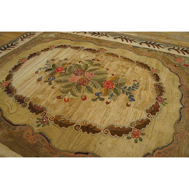 19th Century Excellent Camel Color With Unique Florid Design American Hooked Rug For Sale - Image 5 of 9