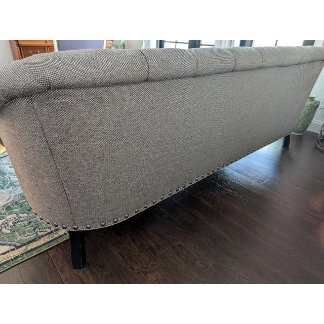 Custom Tufted Designer Sofa in Duralee C&c Pewter Upholstery For Sale - Image 4 of 18