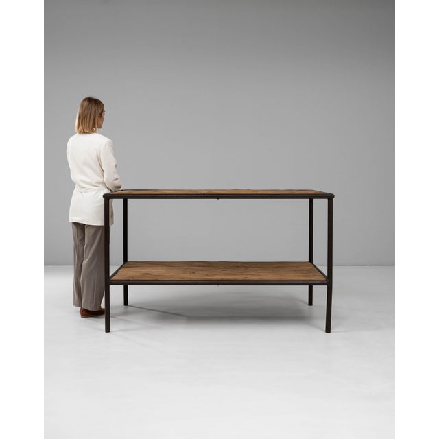 20th Century French Industrial Wooden Table On Metal Base For Sale - Image 17 of 18