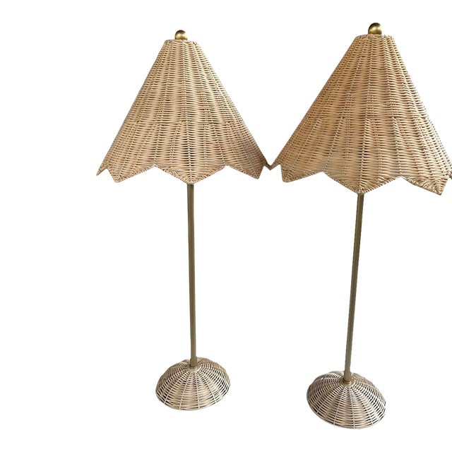 Lillian August Rattan Parasol Table Lamps a Pair Chairish