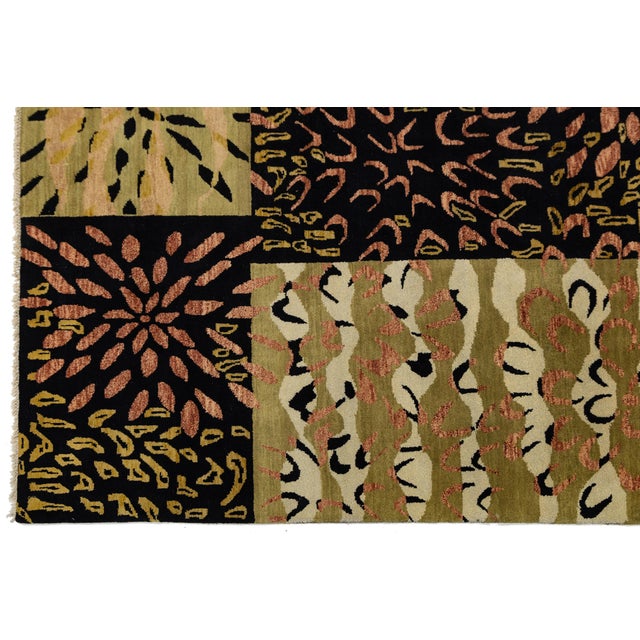Textile Modern Hand-Knotted Wool Area Rug – Abstract Botanical Floral Burst & Patchwork For Sale - Image 7 of 12