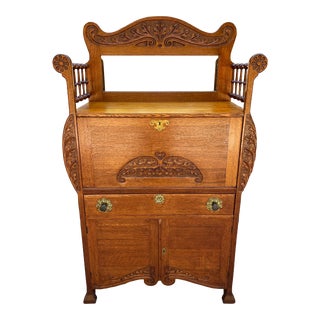 Early American Oak Secretary Desk Cabinet- Newly Refinished For Sale