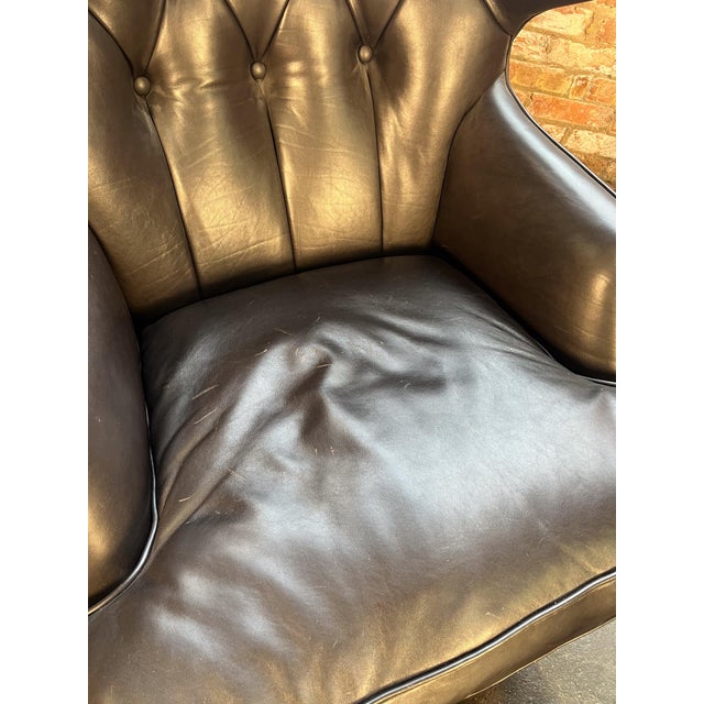 1950s Edward Wormley for Dunbar Janus Collection Wingback Lounge Chair & Ottoman in Black Leather For Sale - Image 10 of 15