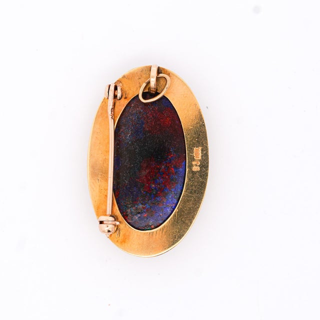 2020s Gia Certified Oval Black Opal 18k Gold Pendant and Pin For Sale - Image 5 of 6