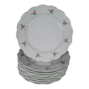 1990s Estate Dansk Rosebud Dinner Plates - Set of 9