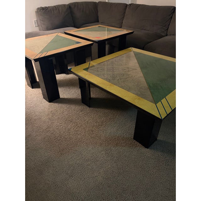 Memphis Group Rare Vintage Alf Italia Postmodern Geometric Coffee & Side Table Set (3 Pieces) For Sale - Image 4 of 9