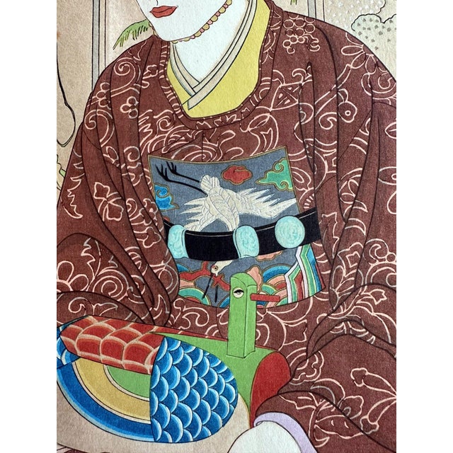 Pair Japanese Woodblock Prints La Mariee and Le Marie by Paul Jacoulet For Sale In Atlanta - Image 6 of 18