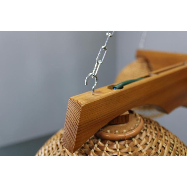 Czechoslovakian Rattan and Pine Pendant Light, 1970s For Sale - Image 12 of 17