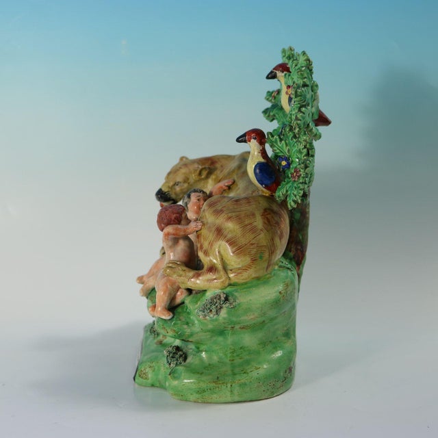 Traditional Staffordshire Pearlware Bocage Romulus and Remus Figure Group For Sale - Image 3 of 15