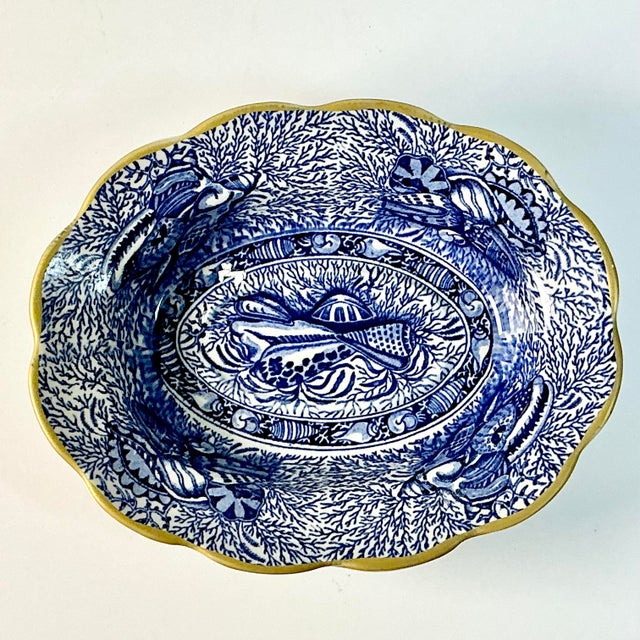 This is an English ceramic small Serving Bowl from English pottery shop Mottahedeh. The pattern is Torquay Blue and...