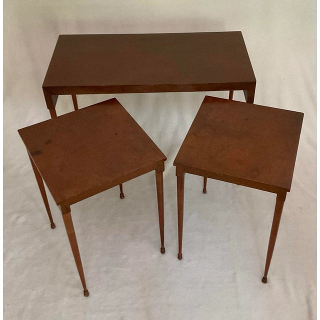 Wood 1950s Burl Nest of Tables Mid-Century Modern Nesting Table Set of 3 For Sale - Image 7 of 12