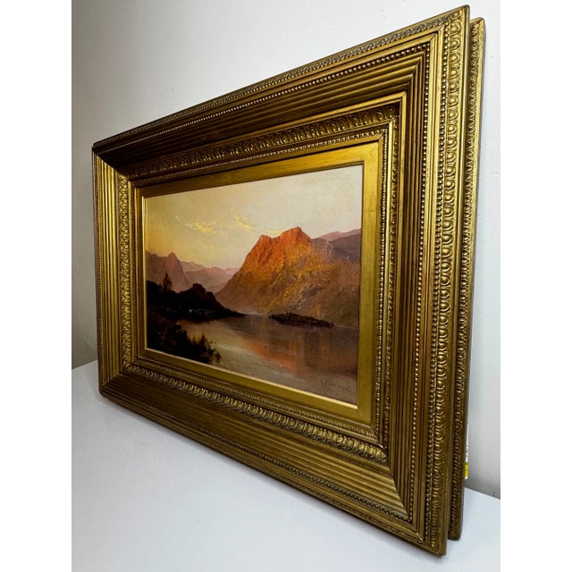 Early 20th Century Sunset Over Lake Windermere – c.1920 Alfred Fontville De Breanski Jr Landscape Oil Painting For Sale - Image 5 of 12