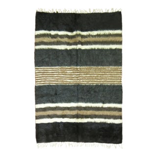 Black Gray Brown Ivory Plush Organic Vintage Mohair Wool Rug For Sale