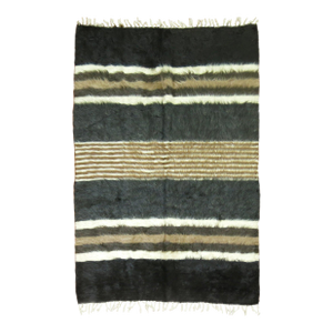 Black Gray Brown Ivory Plush Organic Vintage Mohair Wool Rug